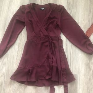 Long sleeve mini wrap dress